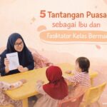 Ilustrasi ibu bekerja sebagai fasilitator kelas bermain selama bulan puasa