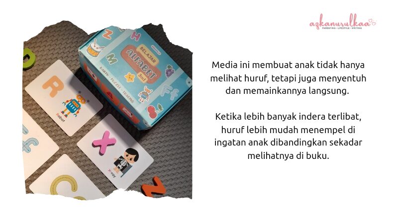 Cara Mengajarkan Anak Membaca Usia 5 Tahun Tanpa Paksaan dengan media belajar untuk mengenalkan alfabet pada anak usia 5 tahun agar lebih menyenangkan.